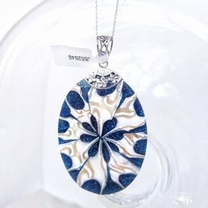 Samuel B. Artisan Sterling Silver Blue Shell Pendant w/ 18" Cable Chain
